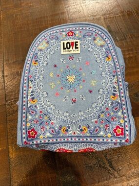 Brighton Light Blue Paisley Floral Backpack with LOVE Patch